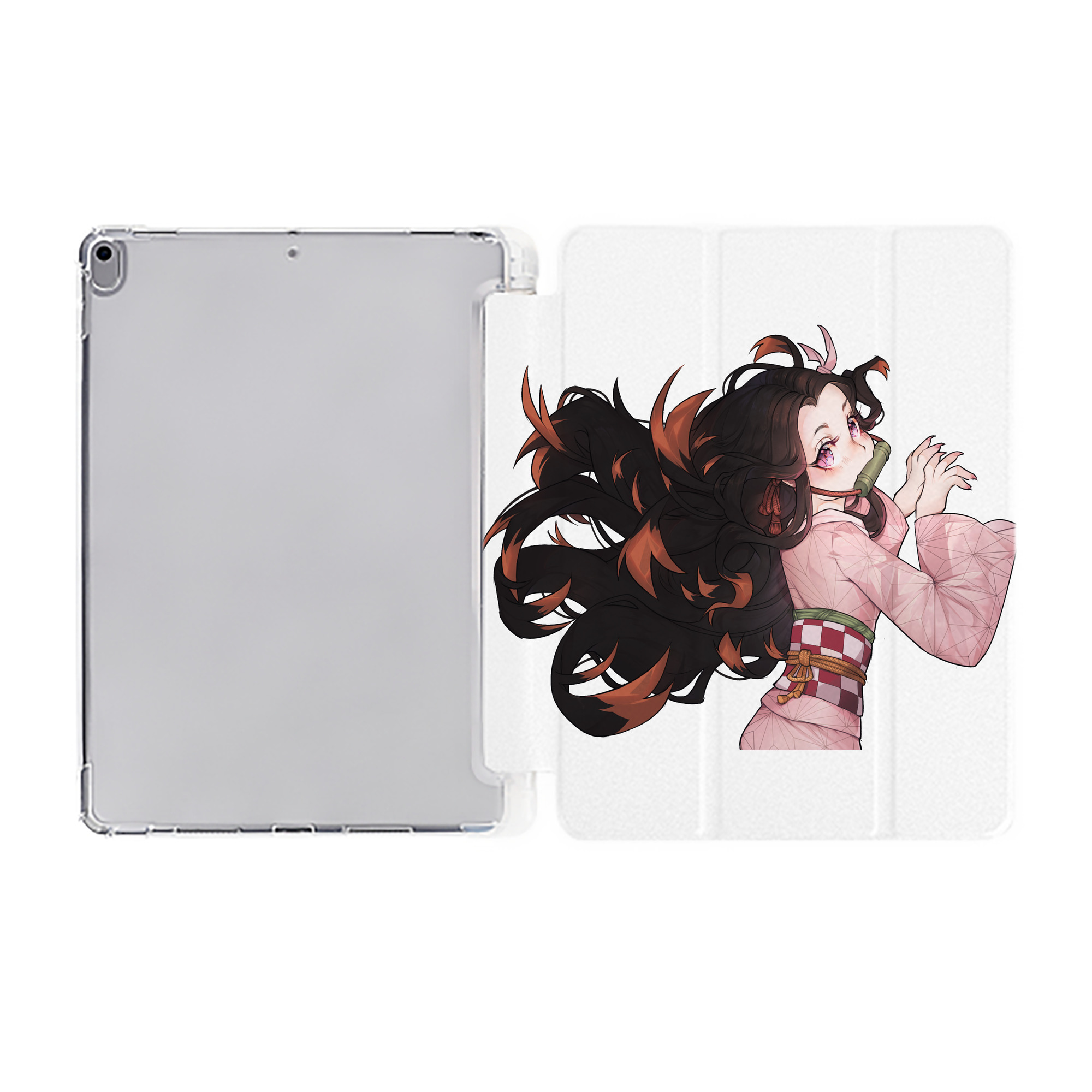 （画像用） 鬼滅の刃（きめつのやいば）竈門 禰󠄀豆子／かまど ねずこ Kamado Nezuko IPad ケース ペン収納付き 三つ折りスタンド PUレザー×シリコン 対応機種9.5/10.5/10.9インチ